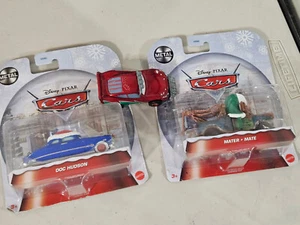 Disney Pixar Winter Lightning McQueen Mater Doc Hudson New Loose 3 Cars Lot - Picture 1 of 12