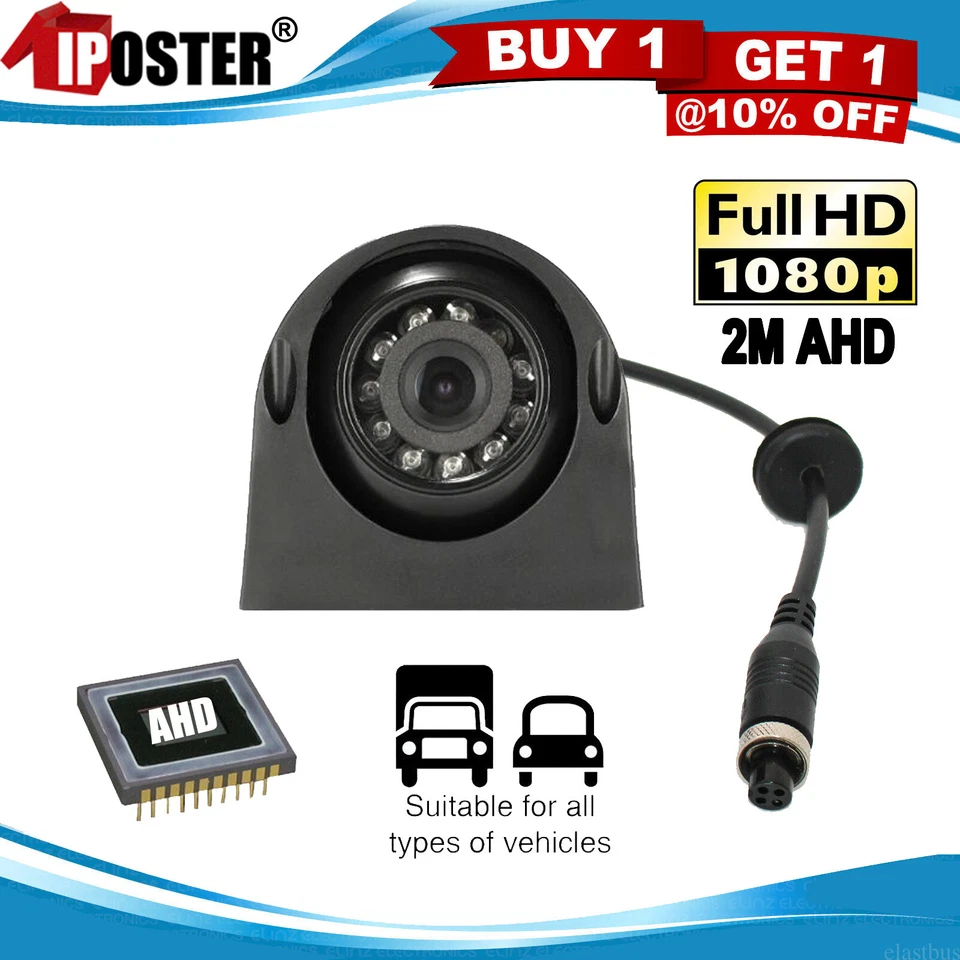 4PIN AHD 1080P Front Side View Camera IR 2M Lens 12-24v For Trailer Truck Van RV - Image 1 of 4