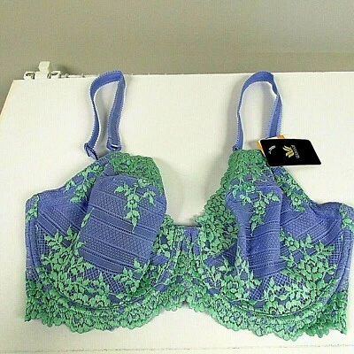 Sujetador Wacoal 65191 Abrazo Encaje Con Aros Bordado Verde y Lila 34DD-NUEVO CON ETIQUETAS Foto 1 de 3