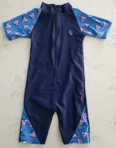 Classy Child boat print navy blue Boys one piece zip up Swim Suit size 6-8 - Picture 1 of 6
