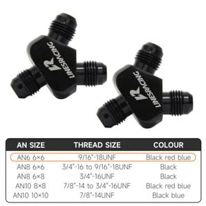 2 pcs AN6*AN6*AN6 Y Block Y-Shape Male to Male Reducer Fittings Adaptor Black - Picture 1 of 9