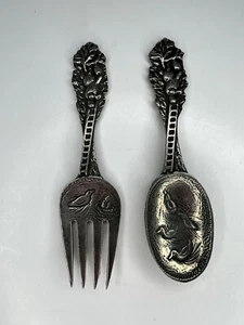 Web Silver Co. Pewter Spoon and Fork Set Flowers with Ducks and Bear on Ladder - Picture 1 of 14