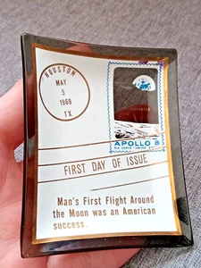 Rare Vintage NASA Apollo 8 Glass Tray Stamp First Day of Issue Moon Mission 1969 - Picture 1 of 6
