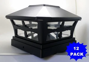 12 Plastic Solar Black Square Post Cap LED Fence Mount 5x5 Garden Outdoor Light - Picture 1 of 7