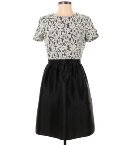NUEVO Vestido Shoshanna Manga Corta Blanco Encaje Negro Falda Bloque de Color Línea A 8 - Imagen 1 de 6