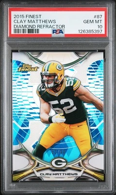 2015 TOPPS FINEST #87 CLAY MATTHEWS GEM MT PSA 10 DIAMOND REFRACTOR  /60 - Image 1 of 2