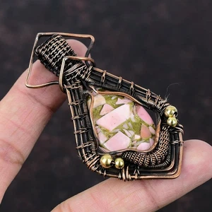 Daughters Day Sale Copper Natural Copper Pink Opal Wire Wrapped Pendant Jewelry - Picture 1 of 11