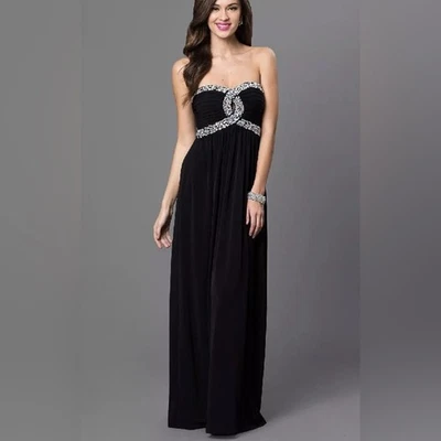 Y2K City Triangles Juniors 9 Formal Black Strapless Gown dress Rhinestone bridal - Image 1 of 4