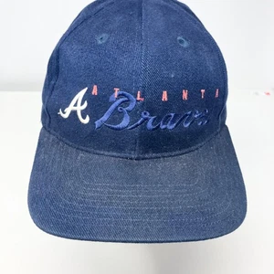 Vintage Atlanta Braves Hat Cap Strap Back Mens One Size Blue MLB Baseball Script - Picture 1 of 8