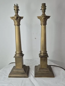 Pair of Vintage Laura Ashley Large Antique Brass Reeded Column Table Lamps 48cm - Picture 1 of 15