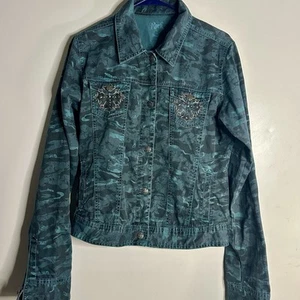 Rock 47 Wrangler Women's Dark Green Western Shirt Cross Embroidery Sz XL - Picture 1 of 7