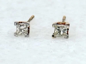 Vintage 14k Gelbgold 1/3 TCW Princess Cut Diamant Ohrstecker - Bild 1 von 3