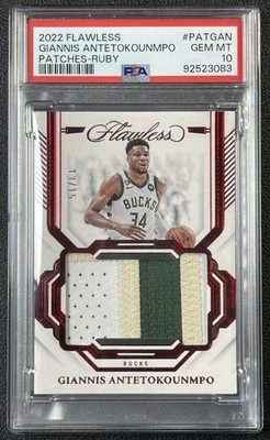 GIANNIS ANTETOKOUNMPO PSA 10 2022-23 PANINI FLAWLESS GAME-USED PATCH RUBY 13/15 - Image 1 of 2