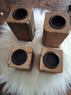 4 Kerzenhalter für Teelichter HOLZ RUSTIKAL - Bild 1 von 4