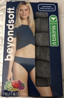Fruit of the Loom Women's Size 5 S Bikinis Beyondsoft Tag Free 6 Pack Grey NEW - Image 1 of 4