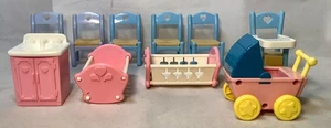 Lot of 9 Vintage Fisher Price Loving Family Dollhouse Furniture + 1 Illco Stroll - Picture 1 of 6