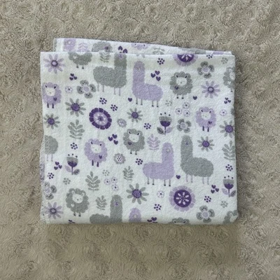 Trend Lab Llama Alpaca Baby Receiving Blanket Purple Gray White Sheep Floral - Image 1 of 4