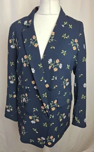 H&M Patterned Double Breasted Jacket Blazer Navy Blue Floral Print UK12 L2586 - Picture 1 of 12