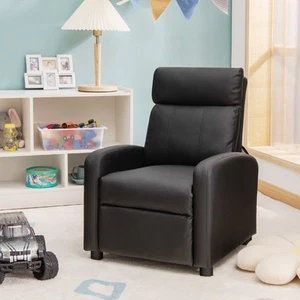 Cozy Kids’ Reclining Chair w/ Adjustable Backrest & Footrest & Side Pocket Black - Picture 1 of 8