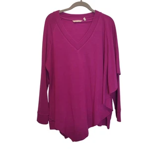 Weiche Umrandung Damen Gr. PL lila Lagenlook Pullover Taschentuchsaum - Bild 1 von 5