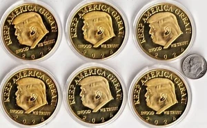 6pcs 2024 Donald Trump 24k Gold Plated Coin Lot - As Large As Eisenhower Dollar - Picture 1 of 2