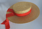 Tesi Straw Hat Boater Canotier Gondolier Style Size 55 6.75 Colpo Made in Italy