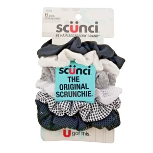 Scunci, 6 pcs Scrunchies, Black, Gray, White #1 Hair Accessory Brand FREE SHIP - Picture 1 of 2