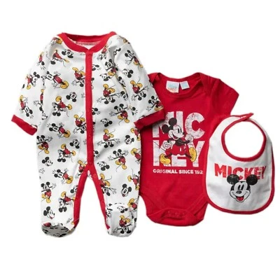 DISNEY BABY Baby Boy Clothes Gift Set Mickey Mouse Outfit Age 0 3 6 9 M Sleepsuit Bib Body
