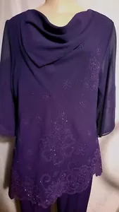 NWOT Formal Pantsuit PURPLE 2 pc Asymmetrical TOP And Pants by C.O.C. USA sz L - Picture 1 of 9