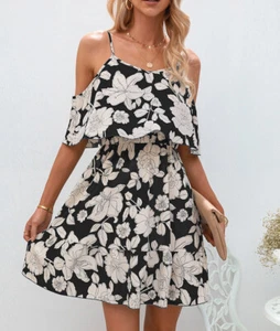 De Sepreso Woman Black & White Floral Cutout Popover Dress, Size XL - Picture 1 of 9