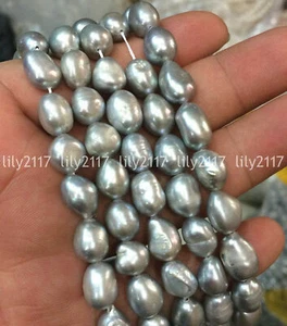 9-10MM Natural Silver Gray Freshwater Baroque Pearl Loose Beads 14'' Strand - Picture 1 of 3