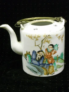  🇫🇷 ANTIQUE PORCELAIN ENAMEL TEAPOT ASIAN CHINA CHINESE TEA POT - Picture 1 of 16