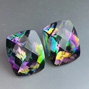 40.13CT UNIQUE HI-END NATURAL RAINBOW COLOR MYSTIC TOPAZ PAIR LOOSE GEMSTONES! - Picture 1 of 6