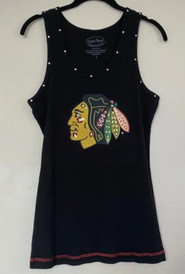 Chicago Blackhawks Majestic Threads Rhinestone Women’s Tank Top Wifebeater Large - Image 1 of 4