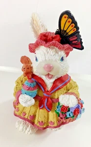 Vintage Ceramic White Easter Bunny Rabbit W/Butterfly In RedHat 6" Tall 4" Wide - Picture 1 of 10