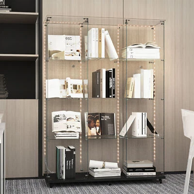 LED 4-Shelf Glass Display Cabinet 2 Door Curio Cabinet Display Cabinet w/Wheels - Image 1 of 4