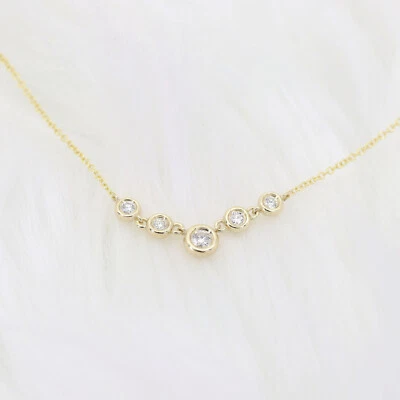 14k 5 Natural Diamond Station Necklace - Image 1 of 4