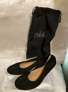 MALOLES Black Metallic Suede Ballet Flats Dust Bag EU 38.5 / US 7 - Picture 1 of 19