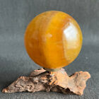 226G Natural yellow fluorite quartz crystal ball sphere healing+stand