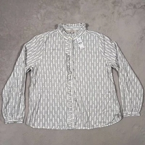 Loft Shirt Womens Large White Striped Button Up Long Sleeve Collared Casual NEW - Picture 1 of 18