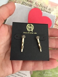 House of Harlow Ohrringe goldfarben Spike Pavé Tropfen 100% echt! Neu mit Etikett 47 $ - Bild 1 von 12