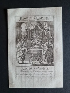 Antique 1752 bible print - Exodus - Aaron's Rod Devours the Magician's Rod - Picture 1 of 3