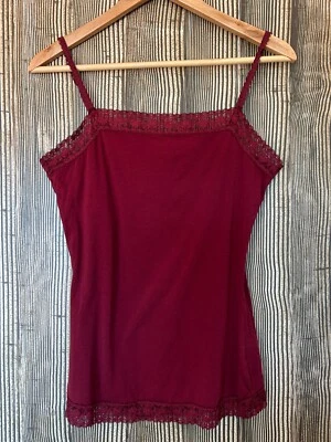 Camiseta sin mangas limitada de colección Y2K encaje recortada roja delgada elástica correas ajustables talla M Foto 1 de 4