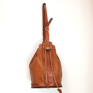 *Rank AB* CELINE Vintage Leather Shoulder Drawstrings Bag Brown USED