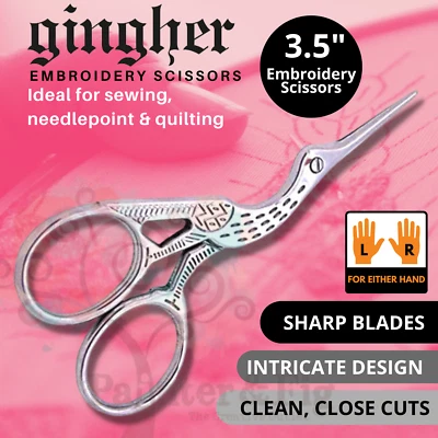 Gingher Embroidery Scissors, Needlepoint, Crewel, Sewing, 3.5" Stork Scissors - Image 1 of 4