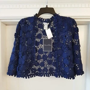 Suéter de ganchillo floral de seda recortado Oscar de la Renta $1,7K, azul, M, nuevo con etiquetas - Imagen 1 de 14