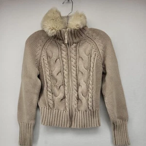 Miss Attitude Girl's Sweater Jacket XL Youth Tan Cotton Full Zip Knit Coat - Picture 1 of 14