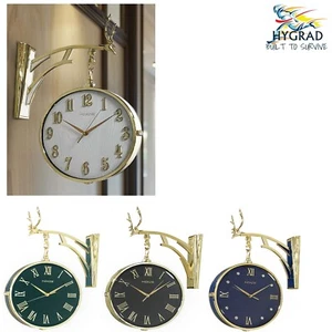 Elegant Deer Head Double-Sided 2 Faces Retro Station Round Wall Clock Hanging - Picture 1 of 39