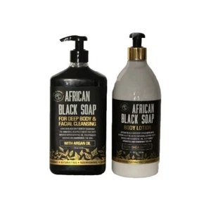 2PC set of African Black Soap Body Lotion & Deep Body Facial Cleansing Argan Oil - Picture 1 of 5