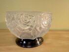 Vintage Crystal Rose Frosted Glass Bowl Quality Silver Plate Italy #S200